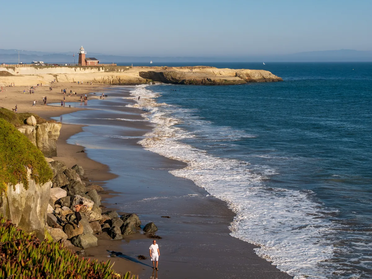 Santa Cruz beach, ocean and lighthouse. Destination photo. Not the club or its route.